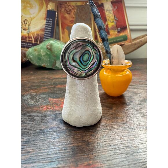 Abalone Round Sterling Silver  US Size 7 3/4 - 8 - Picture 3 of 5